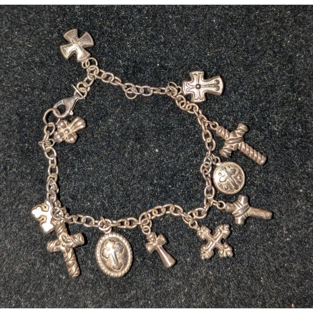 Sterling Silver JCM 925 Mauritius Charm Bracelet 11 Cross Charms by Jacmel Jewel - Picture 3 of 16